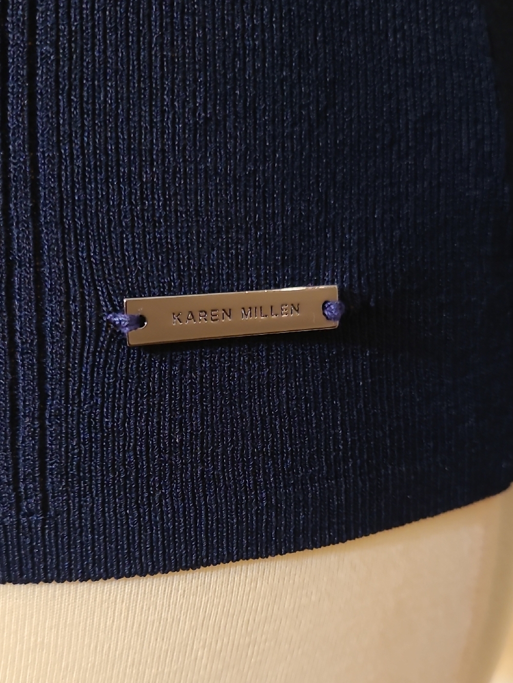 Karen Millen Navy Blue Ribbed Long-Sleeve Top - Picture 7 of 8